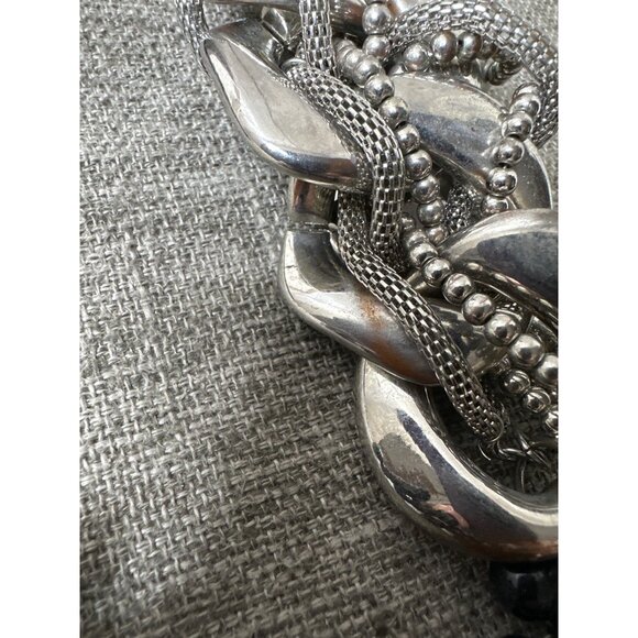 Lucia Silver & Black Beaded Statement Necklace Chunky Chain Design Women Fashion - Picture 4 of 6